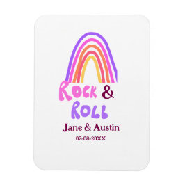 Rock & roll wedding add couple name retro rainbow  magneet
