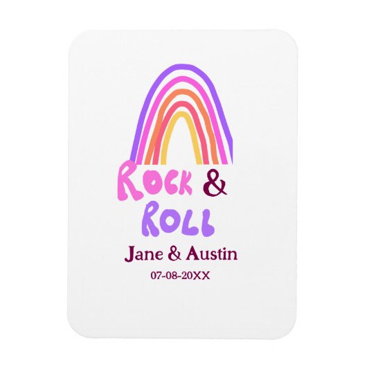 Rock & roll wedding add couple name retro rainbow  magneet (Verticaal)