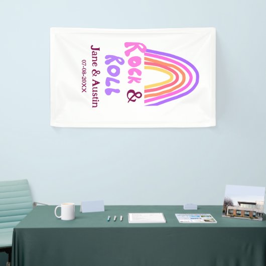 Rock & roll wedding add couple name retro rainbow  spandoek (Beurs)