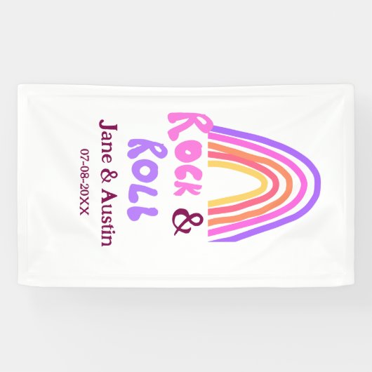 Rock & roll wedding add couple name retro rainbow  spandoek (Horizontaal)