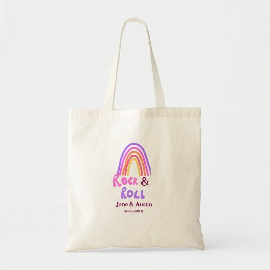 Rock & roll wedding add couple name retro rainbow  tote bag (Voorkant)