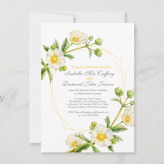 Rock roos waterverf kunst wit geel grijs bruiloft kaart (Voorkant)