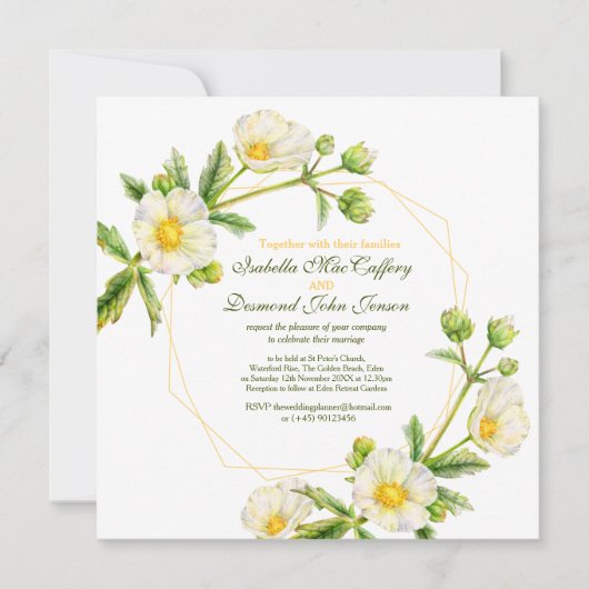 Rock roos waterverf wit groen vierkant bruiloft kaart (Voorkant)