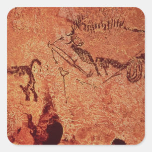 Rock-schilderij van een jachtscène, c.17000 BC Vierkante Sticker