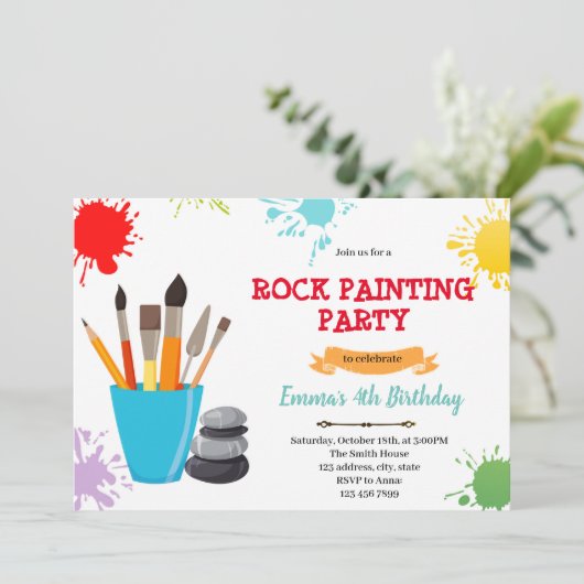 Rock schilderij verjaardagsuitnodiging bedankkaart (Staand voorkant)