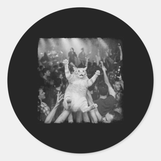 Rock Show Cat Meme Funny Humor Tabby Cat Crowd Sur Ronde Sticker (Voorkant)