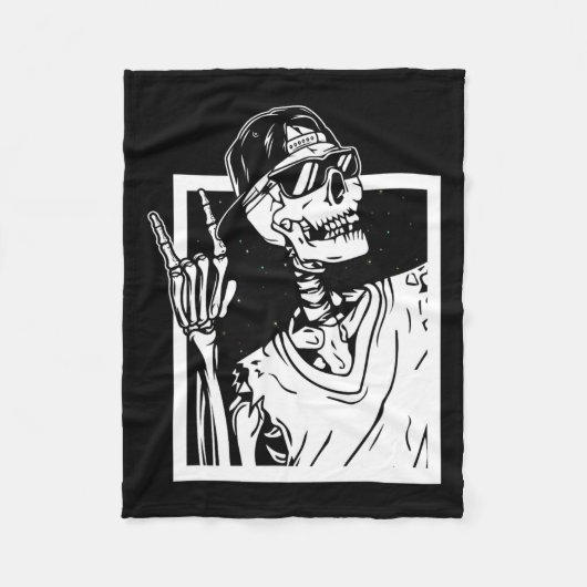 Rock Skeleton Hand Halloween Kostuum Funny Rocker Fleece Deken (Voorkant)