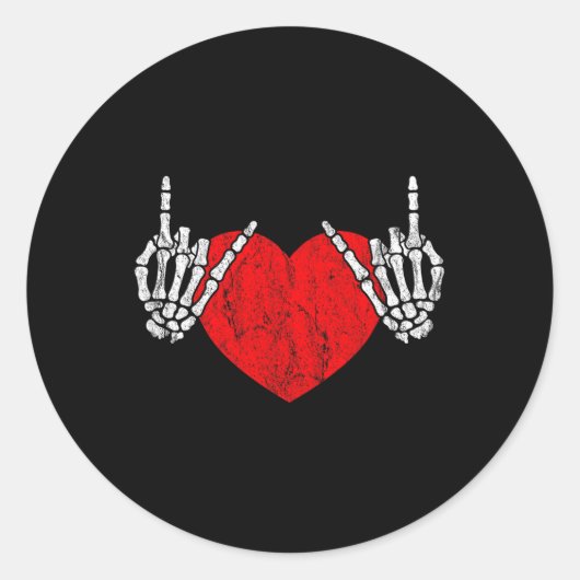 Rock Skeleton Hand Heart Rock and Roll Ronde Sticker (Voorkant)