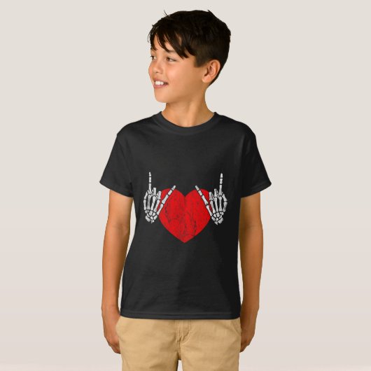 Rock Skeleton Hand Heart Rock and Roll T-shirt (Voorkant volledig)
