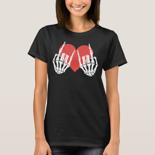 Rock Skeleton Heart The lovers Heart skeleton hand T-shirt (Voorkant)