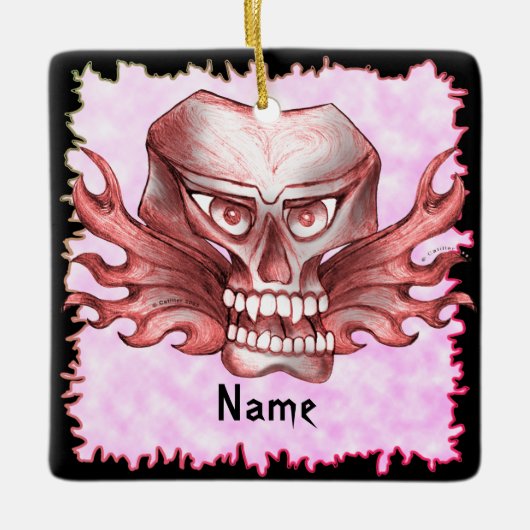 Rock Skull Biker Keramisch Ornament (Voorkant)