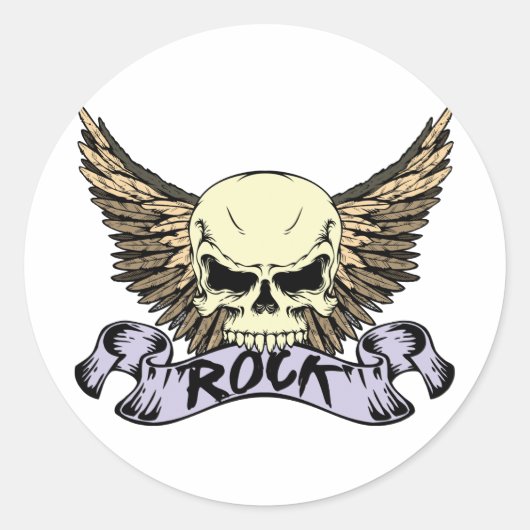 Rock Skull met vleugels Ronde Sticker (Voorkant)