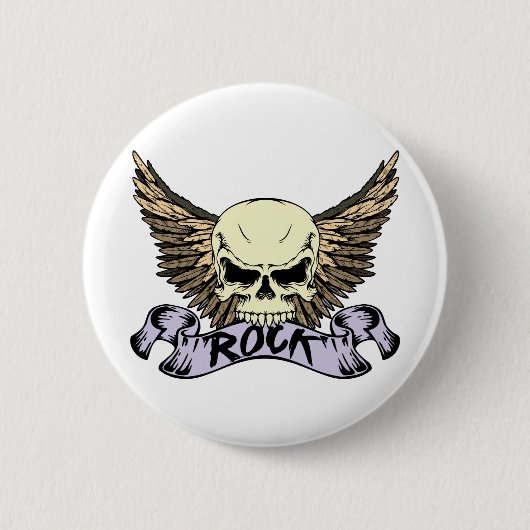 Rock Skull met Wings Ronde Button 5,7 Cm (Voorkant)