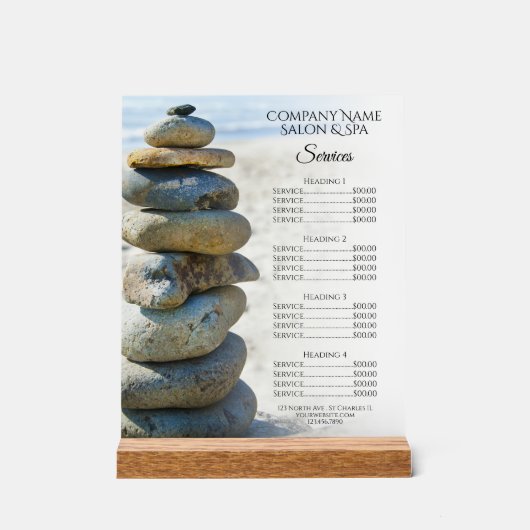 Rock Stack Cairn Spa Salon Services Menu Acryl Bord (Voorkant)