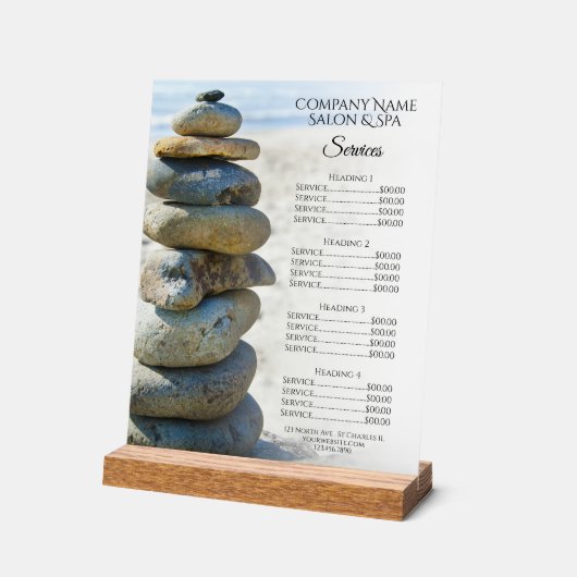 Rock Stack Cairn Spa Salon Services Menu Acryl Bord (Hoek)