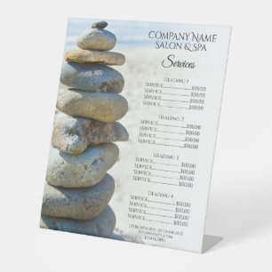 Rock Stack Cairn Spa Salon Services Menu Reclamebord Met Voetstuk