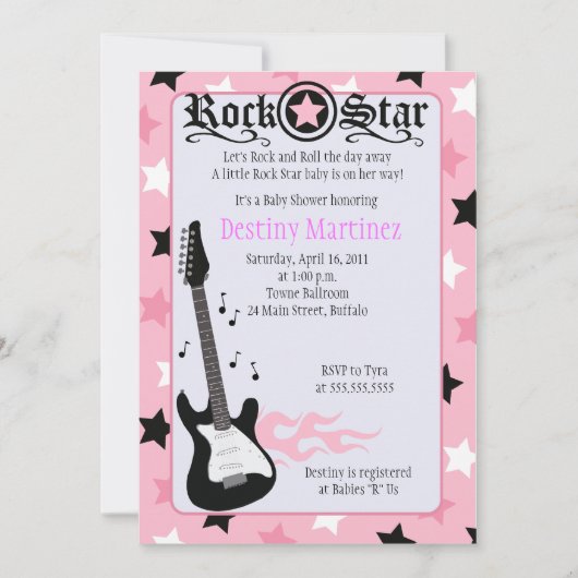 ROCK STAR 5x7 Rocker Baby shower Invitation Kaart (Voorkant)