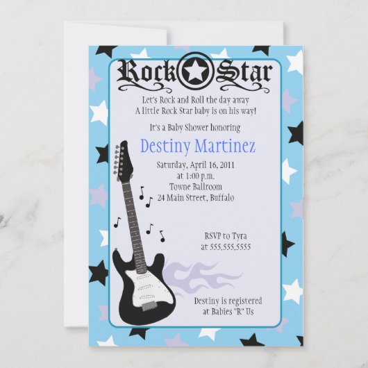 ROCK STAR 5x7 Rocker Baby shower Invitation Kaart (Voorkant)