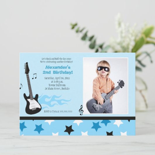 ROCK STAR 5x7 Rocker Birthday Photo Invitation Kaart (Staand voorkant)