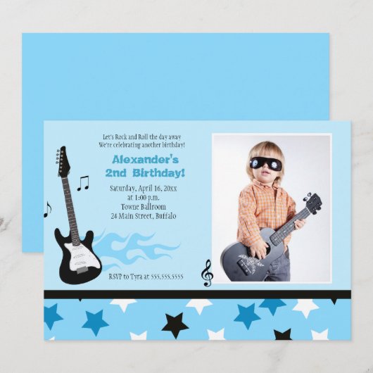 ROCK STAR 5x7 Rocker Birthday Photo Invitation Kaart (Voorkant / Achterkant)