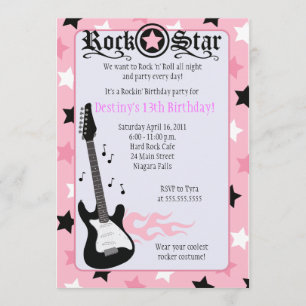 ROCK STAR 5x7 Roze Rocker Birthday Uitnodiging