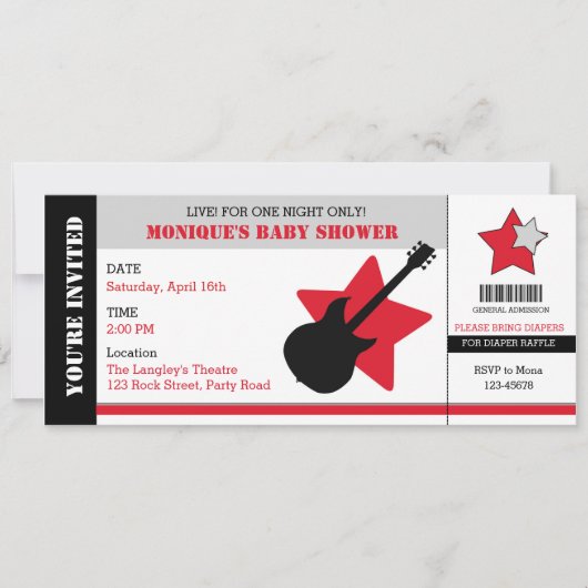 Rock Star Baby shower Invitation Ticket Stijl Kaart (Voorkant)