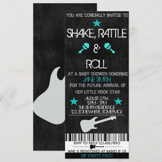 Rock Star Baby shower Kaart (Voorkant / Achterkant)