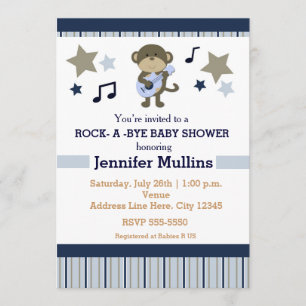 Rock Star Baby shower Monkey Invitation Kaart