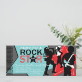 Rock Star Band Birthday Aqua Red Kaart (Staand voorkant)