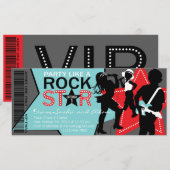 Rock Star Band Birthday Aqua Red Kaart (Voorkant / Achterkant)