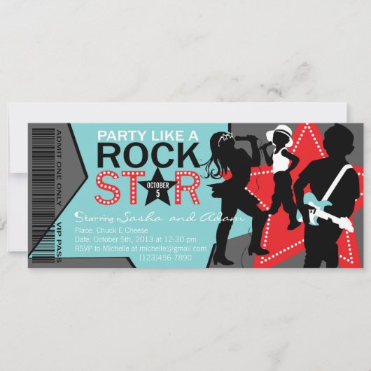 Rock Star Band Birthday Aqua Red Kaart (Voorkant)