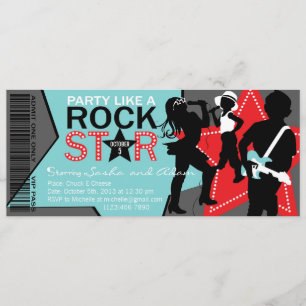 Rock Star Band Birthday Aqua Red Kaart