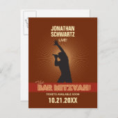 Rock Star Bar Mitswa Bewaar de datum in het bruin Aankondigingskaart (Voorkant / Achterkant)