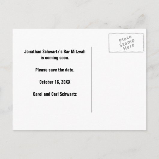 Rock Star Bar Mitswa Bewaar de datum in het bruin Aankondigingskaart (Achterkant)