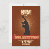 Rock Star Bar Mitswa Bewaar de datum in het bruin Magnetische Uitnodiging (Voorkant)