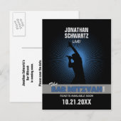 Rock Star Bar Mitswa Save the Date Zwart Zilver Aankondigingskaart (Voorkant / Achterkant)