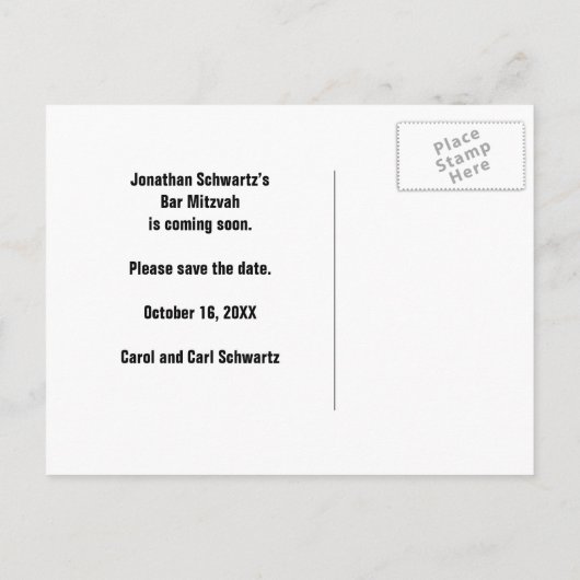 Rock Star Bar Mitswa Save the Date Zwart Zilver Aankondigingskaart (Achterkant)