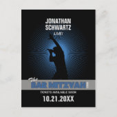 Rock Star Bar Mitswa Save the Date Zwart Zilver Aankondigingskaart (Voorkant)