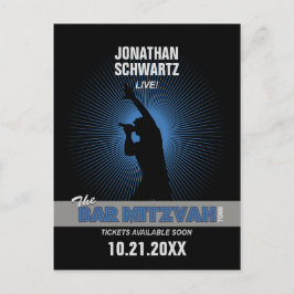 Rock Star Bar Mitswa Save the Date Zwart Zilver Aankondigingskaart