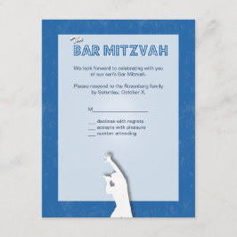 Rock Star Bar Mitzvah Reply Card in Blue RSVP Kaartje