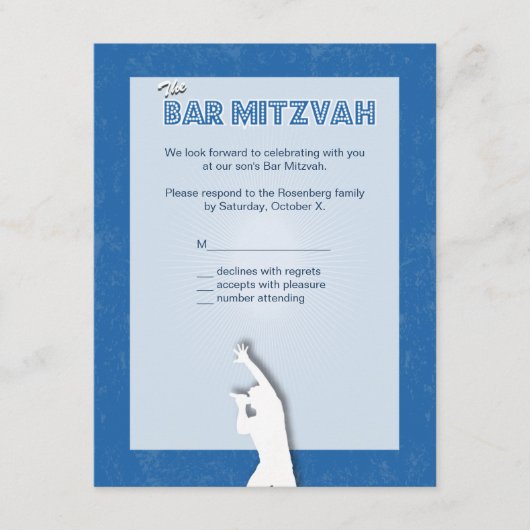 Rock Star Bar Mitzvah Reply Card in Blue RSVP Kaartje (Voorkant)