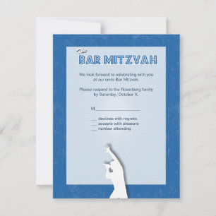 Rock Star Bar Mitzvah Reply Card in Blue RSVP Kaartje