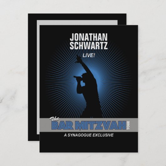 Rock Star Bar Mitzvah RSVP Reply Black Silver (Voorkant / Achterkant)