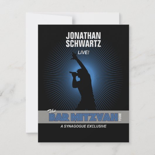 Rock Star Bar Mitzvah RSVP Reply Black Silver Kaartje (Voorkant)