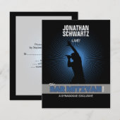 Rock Star Bar Mitzvah RSVP Reply Black Silver Kaartje (Voorkant / Achterkant)