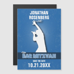 Rock Star Bar Mitzvah Save the Date in Blue Magnetische Uitnodiging