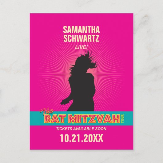 Rock Star Bat Mitswa Save the Date beroemd gemaakt Aankondigingskaart (Voorkant)
