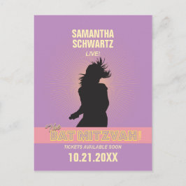 Rock Star Bat Mitswa Save the Date-Paarse Roze Aankondigingskaart