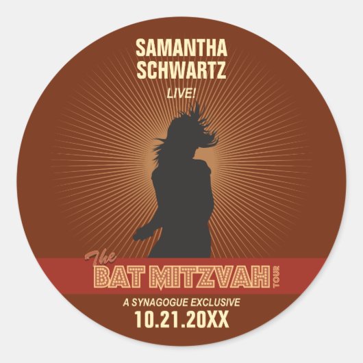 Rock Star Bat Mitswa Sticker in het bruin (Voorkant)