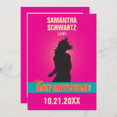 Rock Star Bat Mitzvah Invitation in Hot Pink Kaart (Voorkant / Achterkant)